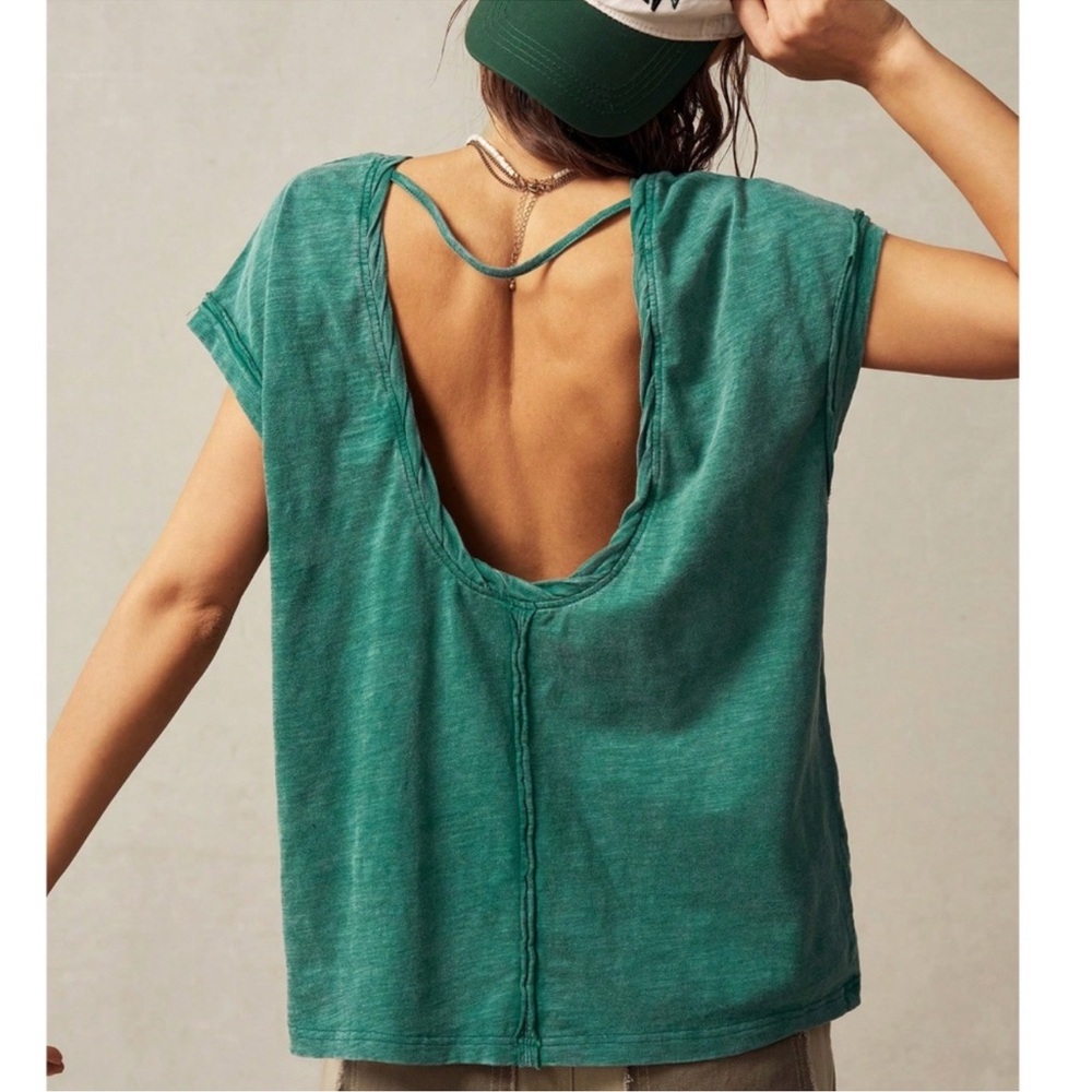 Boho Solid Reverse Stitch Open Back Cotton Loose … - image 1
